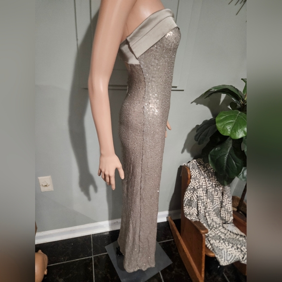ALTAR’D STATE Champagne Sequin Strapless Maxi Dress Slit NWT Size S - Picture 13 of 16